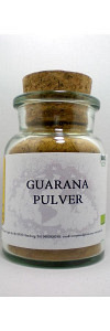 Guarana Pulver gemahlen im Korkenglas